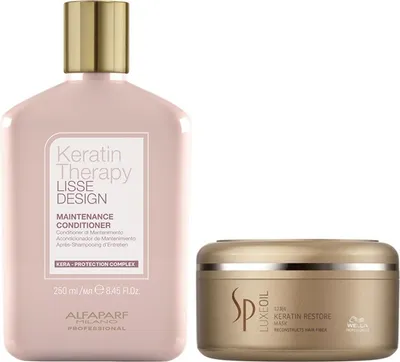 Image de Alfaparf Keratin Therapy Lisse Design Après-shampooing d'entretien 250 ml + Wella SP Luxe Oil Masque réparateur à la kératine 150 ml
