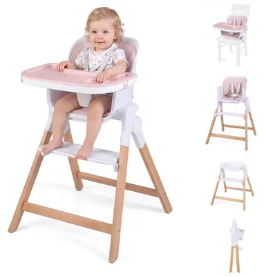 Produktbild von COSTWAY 4 in 1 Hochstuhl Baby, Kinderhochstuhl mit Tablett, Babyhochstuhl mit Fußstütze, Sitzkissen, Sicherheitsgurt für Baby von 6-36 Monaten, Rosa