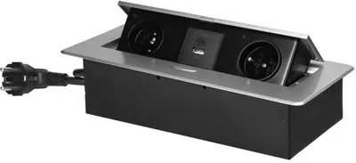Obrázek produktu pro Výklopný blok zapuštěný ORNO OR-GM-9035/G, 2x 230V, 2x USB (A+C type; 3.6A), barva stříbrná