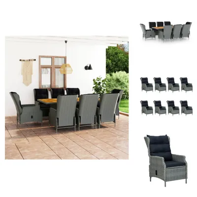 Produktbild von vidaXL 9-tlg. Garten-Essgruppe mit Auflagen Poly Rattan Hellgrau -  Gartenmöbel-Sets