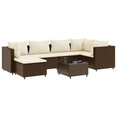 Produktbild von 7-tlg. Garten-Lounge-Set mit Kissen Braun Poly Rattan