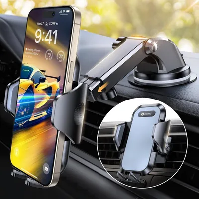 Produktbild von Handyhalterung Auto 360° drehbar mit starkem Saugnapf & Metall-Lüftungsclip für 4,0-7,0 Zoll Smartphones Silikonweiß