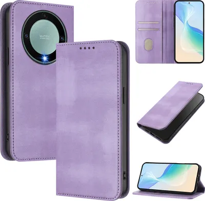 Produktbild von Handyhülle für Honor X9A / Magic5 Lite, Vintage Leder RFID Schutz Kartenfach Standfunktion Magnetische Klapphülle Violett