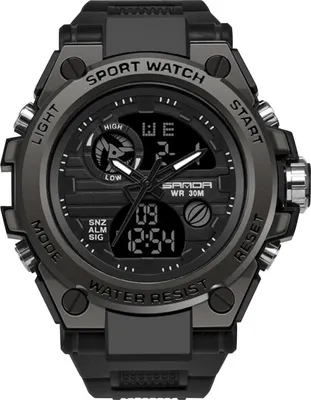 Produktbild von Sportuhr - Digitale Armbanduhr - 3 ATM/30 m wasserdicht - Alarm & Dualzeit - LED-Beleuchtung - Multifunktion - Silikonarmband - Schwarz