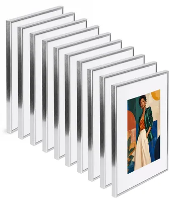 Produktbild von Aluminium Bilderrahmen mit Passepartout, gehärtetem Klarglas Metallrahmen - Farbe: Silber | Format: 21x29,7 DIN A4 | Pack: 10