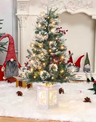 Produktbild von Vorgeschmückter Mini-Weihnachtsbaum 90 cm mit warmweißen LEDs, Schneeoptik & 8 Lichtmodi – batteriebetrieben mit Timer für Zuhause, Büro & Partys
