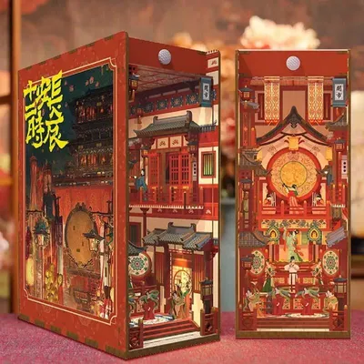 Image de Maison miniature Book Nook - Pagode des Trois Royaumes - Puzzle 3D - 264 pièces - Maison miniature - avec éclairage LED