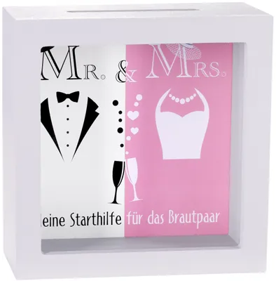 Immagine prodotto di BRUBAKER Scatola portafoto Mr & Mrs - Piccolo aiuto per la coppia di sposi - Regalo creativo in legno da riempire - Cornice 3D grigia