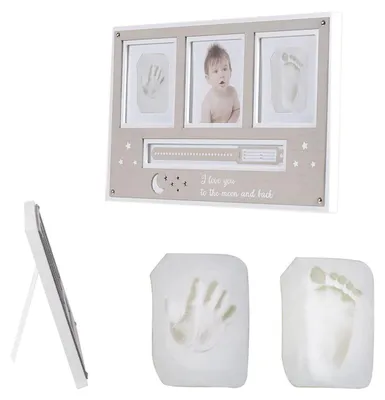 Produktbild von Cangaroo Baby Hand- und Fußabdruckset, Fotorahmen aus Holz, für 2 Abdrücke beige
