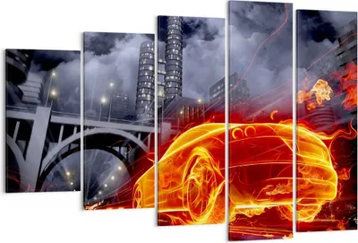 Produktbild von Bild auf Leinwand - Leinwandbild - Auto Flammen Räder - 150x100cm - Wand Bild - Wanddeko - Leinwanddruck - Bilder - Kunstdruck - Wanddekoration - Leinwand bilder - Wandkunst - EG150x100-0209