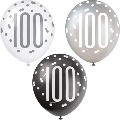 Produktbild von 6 Luftballons schwarz & silber Zahl 100