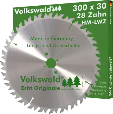 Produktbild von Volkswald ® HM-Sägeblatt LWZ 300 x 30 mm Z= 28 Kreissägeblatt Wechselzahn HM WZ Präzisions-Sägeblatt mit Spanabweiser für Hartholz  Naturholz Brennholz Leimholz Kappsäge Wippsäge Tischkreissäge