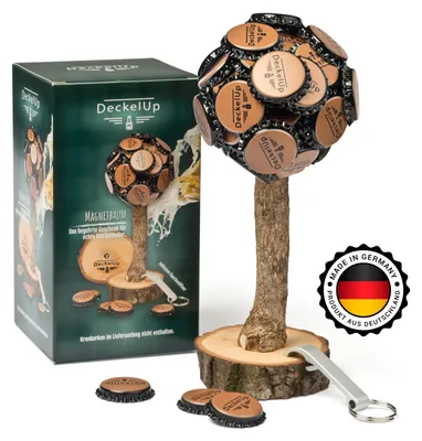 Magnetbaum für Kronkorken aus Eichenholz, 60 Kronkorken, Flaschenöffner