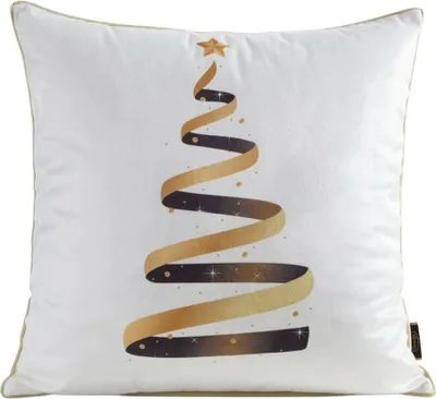 Image de EUROFIRANY | Housse de coussin décoratif - Taie d'oreiller de Noël - 45 x 45 cm - Blanc Or - Arbre de Noël - Housse de coussin - Noël