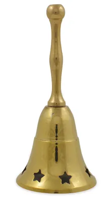 Produktbild von Messing Weihnachtsmann Glocke mit Sternen - Gold 13 cm | 13381 Weihnachtsdekoration
