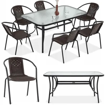 Zdjęcie produktu dla Zestaw Mebli Jadalnianych Focus Garden Ogrodowych Simple Stół 150x90cm 6 Krzeseł Brązowy 1 szt