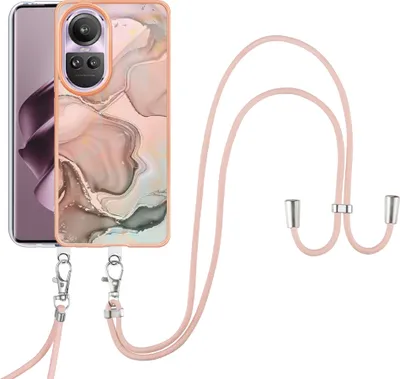 Obrázek produktu pro Pouzdro s řemínkem pro Oppo Reno10 Pro 5G, vzorované TPU nárazník, ochranné pouzdro s nastavitelným popruhem Béžový