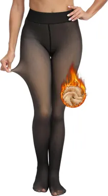 Produktbild von Thermo Strumpfhose Damen, 200g Fake Transluzente Winter Dicke Strumpfhosen Damen, Doppelt Gefüttert Stretch Thermostrumpfhose, schwarz
