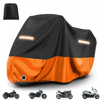Immagine prodotto di Telo coprimoto per moto impermeabile - Oxford - 245 x 105 x 125 cm - Nero e arancione