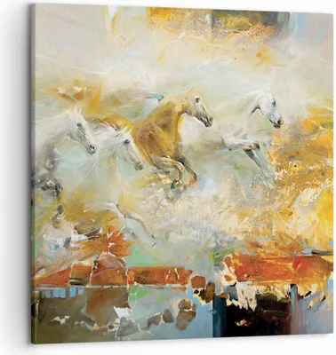 Produktbild von Bild auf Leinwand - Leinwandbild - Einteilig - Pferde Galopp Modern - 50x50cm - Wand Bild - Wanddeko - Wandbilder - Leinwanddruck - Bilder - Wanddekoration - Leinwand bilder - Wandbild - AC50x50-4506