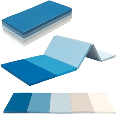 Produktbild von Klappbare Turnmatte | ca. 185 x 76  x 3,2 cm | Tragbare und faltbare Kinder Weichbodenmatte, auch ideal als Gymnastikmatte – Fitnessmatte – Yogamatte - Spielmatte für Kinderzimmer und zuhause (blau)