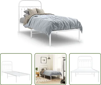 Produktbild von The Living Store Bettgestell mit Kopfteil Metall Weiß 75x190 cm