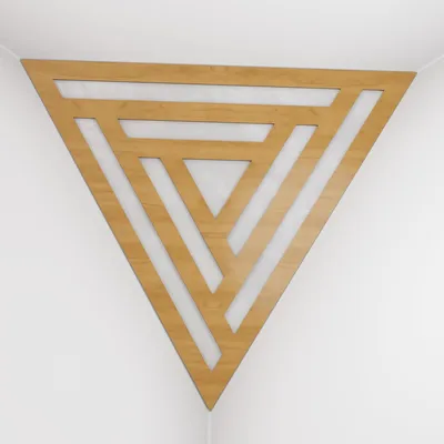 Immagine prodotto di Confezione da 2 – Bass trap per angoli del soffitto "Triangle-F" | Schiuma acustica piramidale con pannello HDF laminato e rivestimento in tessuto [SCIFI - Rovere | Bianco]