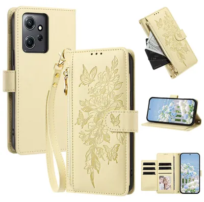 Image de Étui pour Xiaomi Redmi Note 12 4G, en cuir PU, type portefeuille, avec compartiments, support pour cartes et dragonne. Jaune