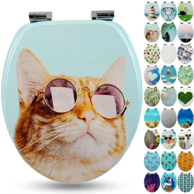 Produktbild von Sanfino® Premium WC Sitz "Cool Cat" hochwertiger Toilettendeckel mit Absenkautomatik aus Holz, hoher Sitzkomfort & einfache Montage