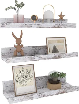 Immagine prodotto di Set di 3 mensole da parete bianche in stile rustico Unyqoos®, legno con venature naturali, cornice per foto da 40 cm, bordatura a forma di U, dimensioni: L: 40 x 12,19 x 6,78 cm, M: 40 x 10,08 x 5,89 cm, S: 40 x 7,80 x 4,98 cm
