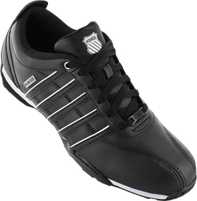 A black K-Swiss shoe is shown against a white background.