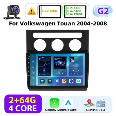 Image de VW Touran 2004-2008 - Autoradio Android 2-DIN - Écran tactile de 25,4 cm - CarPlay et Android Auto sans fil - 2 Go de RAM, 64 Go de ROM - GPS - Caméra de recul - Blanc