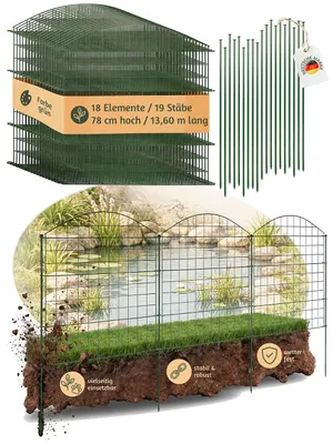 Immagine prodotto di Recinzione da giardino a innesto per laghetto 18 elementi di recinzione per cani in metallo 78 cm Recinzione a rete verde V2Aox