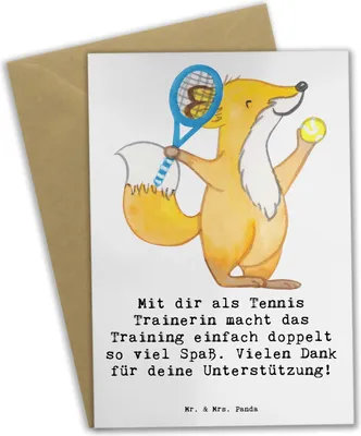 Produktbild von Mr. & Mrs. Panda Grußkarte Tennis Trainerin Spaß - Weiß - Geschenk, Tenniscoach, Höchstleistungen, Spielerin, Danksagung, weihnachtskarten, Sportart, Motivation