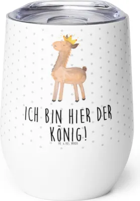 Produktbild von Mr. & Mrs. Panda Thermobecher Lama König - Weiß - Geschenk, Papa, glühweinbecher, Abitur, kaffee tasse, thermosbecher, Mama, Isolierbecher, Lamas, Thermo Becher
