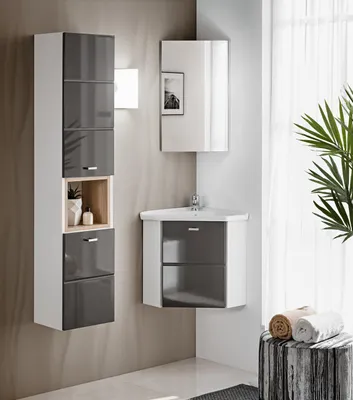 Produktbild von Waschplatz Badmöbel Badezimmer Eckwaschtisch Set Waschtisch Waschbecken 3-tlg.
