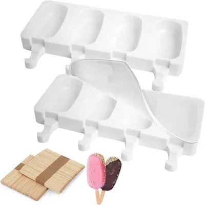Produktbild von Eisformen Eis am Stiel, Eisformen Silikon, 8 Popsicle Formen mit 100 Holzstielen, Stieleisformen, BPA Frei Kuchen Eis am Stiel Backform, Selber Machen Dessertform für Kinder Erwachsene (Groß)