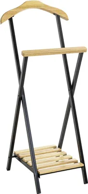 Kleiderbutler mit Schuhregal, Metall schwarz/Holz natur, 45x110x45 cm