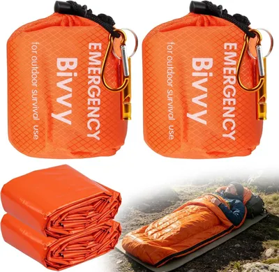 Imagen del producto de Saco de dormir naranja, impermeable, 2 unidades, con mosquetones y silbatos, para actividades al aire libre