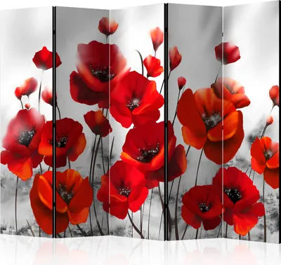 Produktbild von Akusticher Raumteiler Mohnblumen Foto Paravent 225x172 cm beidseitig auf Vlies-Leinwand bedruckt Akustikschaum Trennwand Spanische Wand Sichtschutz Home Office Blumen Wiese b-C-0426-z-c