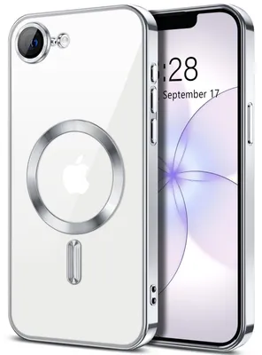 Obrázek produktu pro Měkké průhledné magnetické pouzdro pro iPhone 17e, kompatibilní s MagSafe, s ochranou fotoaparátu, galvanicky pokovené TPU Stříbro