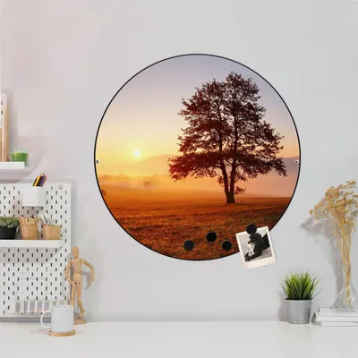 Produktbild von Design Stahlmagnettafel Schwarz Rund 47cm Sonnenaufgang