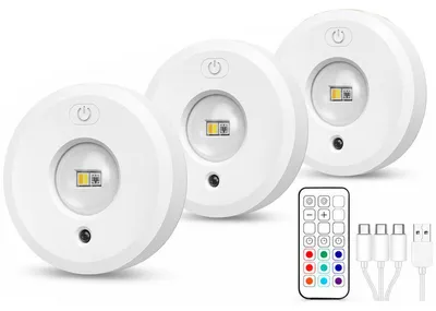 Produktbild von LED Schrankleuchten 3er Set mit Fernbedienung, dimmbare Akku-Leuchten mit 3 Lichtfarben, Timer und Magnetbefestigung