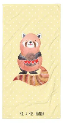 Produktbild von Mr. & Mrs. Panda Strandtuch Roter Panda - Gelb Pastell - Geschenk, Duschtuch, Badehandtuch, Liebe, Rot, Lieblingsmensch, Herz, Frotteehandtuch, Strandlaken, Handtuch