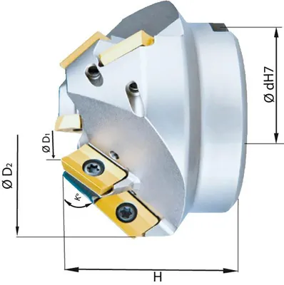 Produktbild von Fasenfräser 75G Z 6 f. XPHT16, Durchmesser:35 / 76,1 mm, Zähnezahl:6, Bearbeitungswinkel:45 °, Aufnahmetyp:Fräsdorn
