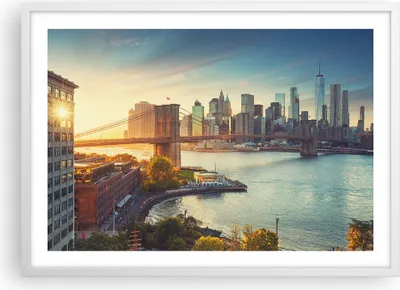 Produktbild von Gerahmtes Poster - Weißer Rahmen - New York Brücke - 70x50 cm - Wand Bild - Wanddeko - Wandbilder - Kunstposter - Wandposter - Bilderrahmen - Bilder - Kunstdruck - Wandbild - P2WAA70x50-4047