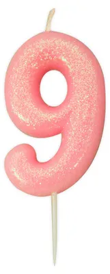 Productafbeelding van Verjaardagskaars, cijfer 9, roze, glanzend, iriserend - 9 cm - universele maat