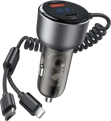 Productafbeelding van Xssive XSS-CC48 2IN1 autolader 60W met spiraalkabel - zwart