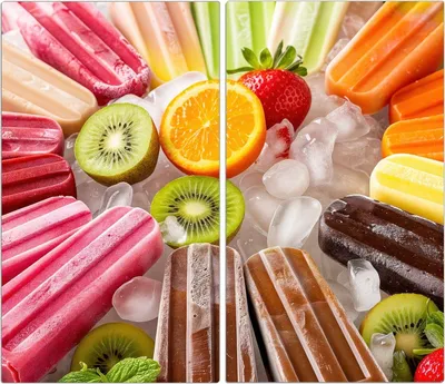 Produktbild von Spritzschutz Herdabdeckplatte Schneidebrett aus Glas Sommerliches Eis 2-Teilig (60x52cm)