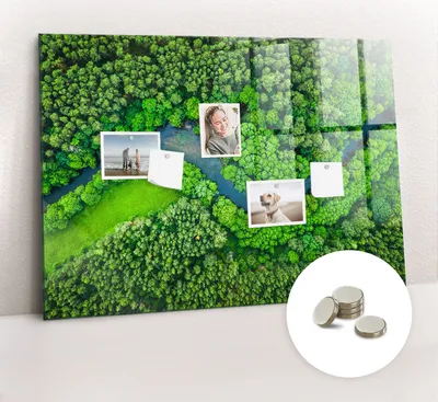 Obrázek produktu pro Magnetická Tabule na Zeď Skleněná - Memo Board Kleněnou Přední Stranou - 5 magnetů v balení - 100x70 cm - Řeka v lese